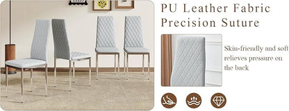 JT Modern Minimalist Dining Chair Fireproof Leather Sprayed Metal Pipe Diamond Grid Pattern Restaurant Home Conference Chair Set of 4 Or 6 (4, Gray Brown)