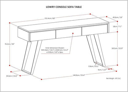 SIMPLIHOME Lowry SOLID ACACIA WOOD and Metal 60 Inch Wide Modern Industrial Console Sofa Table in Distressed Golden Wheat, For the Living Room, Entryway and Bedroom
