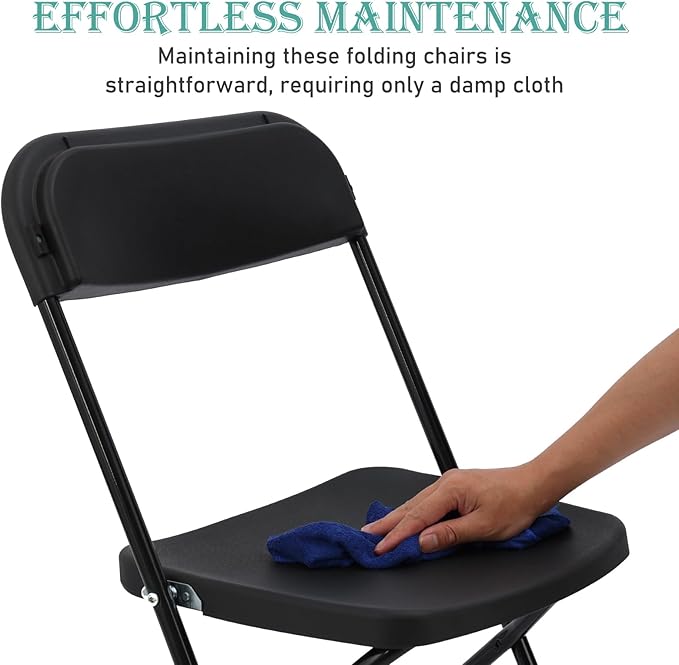 70 Pack Plastic Black Folding Chairs, Portable Stackable Commercial Party Folding Chairs with Steel Frame 350lbs for Home Office Outdoor Indoor Office Wedding Party Event
