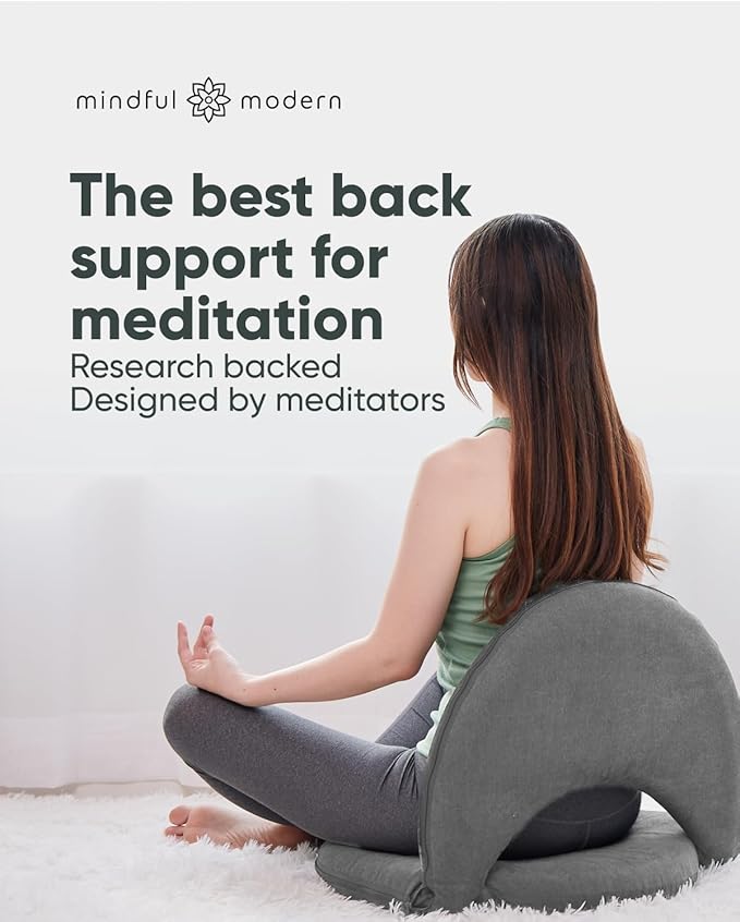Mindful Modern Meditation Chair | Adjustable Floor Chair with Back Support | Padded Floor Seat for Posture Support and Comfort | Portable Folds Flat for Storage | Indoor/Outdoor Use | Slate Grey