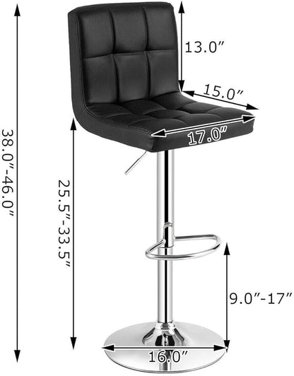 COSTWAY Bar Stool, Modern Swivel Adjustable Height PU Leather Barstools with Back, Square Armless Counter Height Bar Chair for Kitchen Island Dining Living Bistro Pub Counter, Black