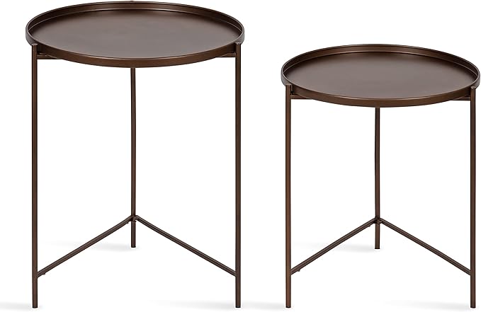 Kate and Laurel Ulani Modern Nesting Side Table; Set of 2; Bronze; Sophisticated Glam End Tables for Storage and Display