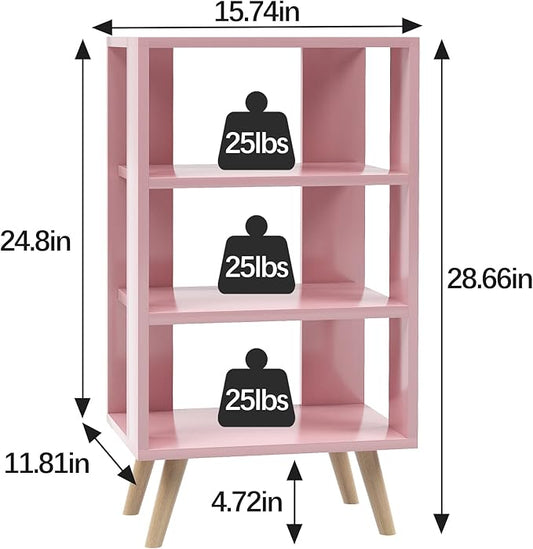 Night Stand, Pink Kids Nightstand, Modern End Table with Open Storage, 3-Tier Nursery Bedside Table for Small Space, Living Room, Bedroom
