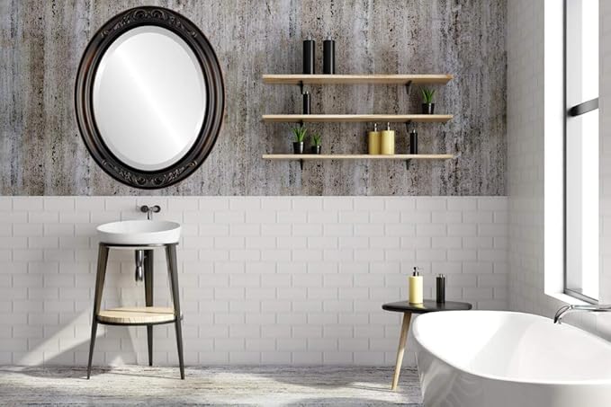 OVALCREST Oval Beveled Wall Mirror for Home Decor - Florence Style - Rubbed Bronze - 28" x 24"
