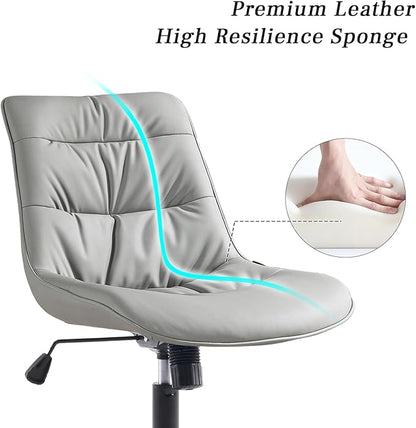 Kidol & Shellder Faux Leather Office Chair, Adjustable Swivel Height Task Chair, Rolling Wheels & Soft Backrest - Armless Ergonomic Desk Chair for Home, Office,Vanity,Gaming（Gray）