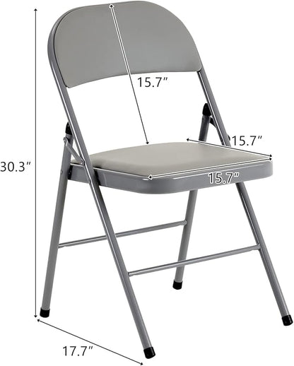 10 Pack Grey Folding Chairs with Padded Seats, Portable Stackable Foldable Chairs for Indoor and Outdoor, Commercial Seat with Metal Frame for Events Office Wedding Party, 330lbs Capacity
