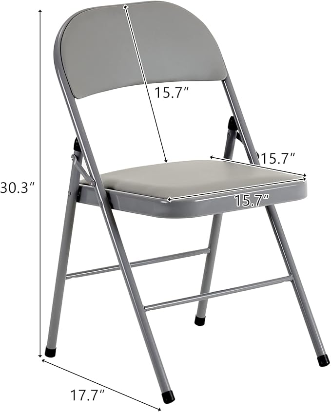 6 Pack Grey Folding Chairs with Padded Seats, Portable Stackable Foldable Chairs for Indoor and Outdoor, Commercial Seat with Metal Frame for Events Office Wedding, 330lbs Capacity