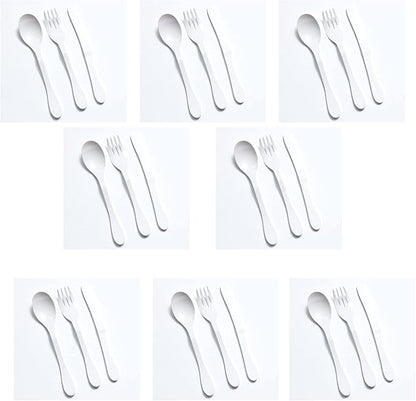 KNORK Eco 24 Piece (Fork, Knife, Spoon) Plant Based Cutlery, Reusable Bamboo Flatware Set, White