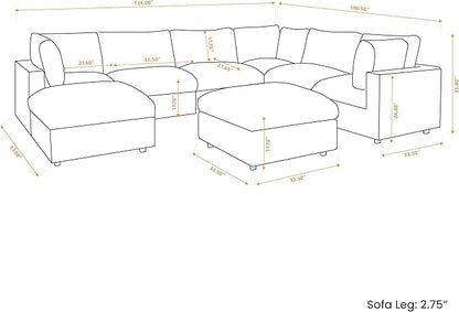 Modular Sectional Sofa with Ottoman,167inch U Shaped Convertible Cloud Couch,8 Seater Convertible V Shaped Living Room Sets,Cover Washable and Replaceable Couches for Living Room,Black