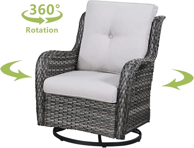 HUMMUH Outdoor Furniture Patio Furniture Set 7 Pieces Wicker Outdoor Sectional Sofa with Swivel Rocking Chairs,Patio Ottomans,Coffee Table,Side Table