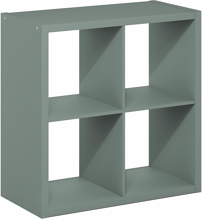 Furinno Cubicle Book Shelf, 4-Cube Thick Frame Bookshelf, Reversible Bookcase with Open Back, 14.6" x 30" x 30", for Living Room, Bedroom, Home Office, Sage Green