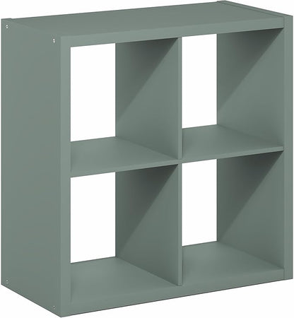 Furinno Cubicle Book Shelf, 4-Cube Thick Frame Bookshelf, Reversible Bookcase with Open Back, 14.6" x 30" x 30", for Living Room, Bedroom, Home Office, Sage Green