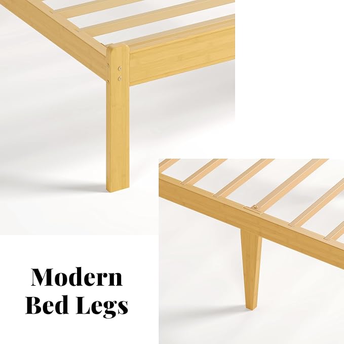 Askeld Wood King Bed Frame with Headboard, 14 Inch High Solid Bamboo Platform Bed No Box Spring Needed, Mid-Century Heavy Duty Bedframe, Easy Assembly, Noise Free