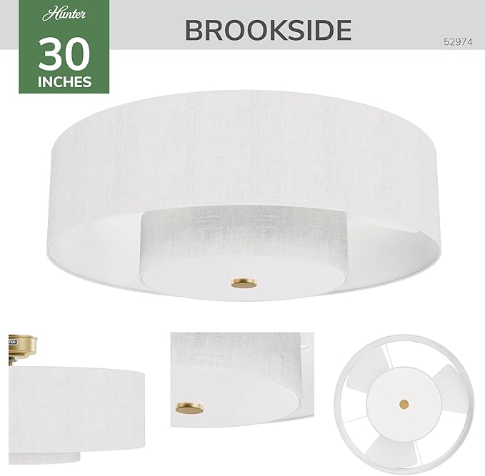 Hunter - Brookside Indoor Fandelier with Light, Remote, 30-inch, Casual-Style, 3-Speed WhisperWind Motor, 52974, Ceiling Fans for Living Rooms, bedrooms, Home Offices, Kitchens (Luxe Gold)