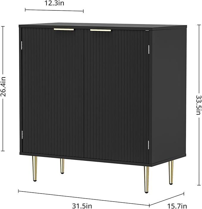Buffet Sideboard Cabinet with 2 Doors, Modern Kitchen Cabinet with Golden Handles & Legs, Adjustable Shelf, Accent Coffee Bar Storage Sideboard for Kitchen, Living Room, Black