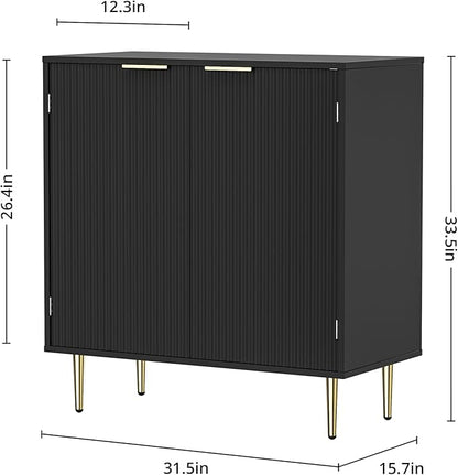 Buffet Sideboard Cabinet with 2 Doors, Modern Kitchen Cabinet with Golden Handles & Legs, Adjustable Shelf, Accent Coffee Bar Storage Sideboard for Kitchen, Living Room, Black
