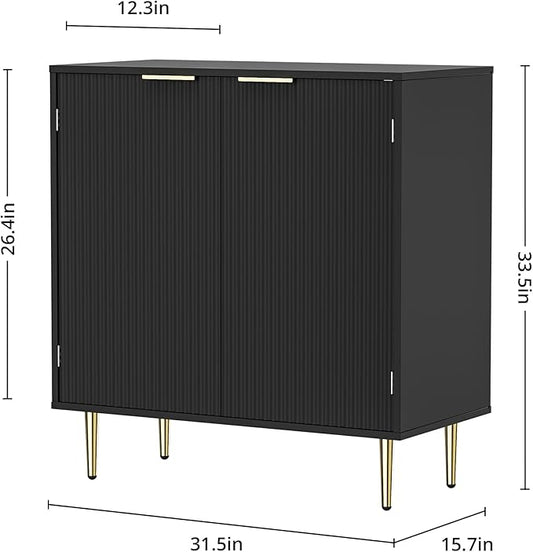 Buffet Sideboard Cabinet [Set of 2] with 4 Doors, Modern Cabinet with with Adjustable Shelf, Golden Handles & Legs, Coffee Bar Sideboard for Kitchen, Living Room, Black