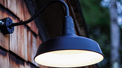 Steel Lighting Co. Gardena Barn Light | Outdoor Wall Mounted | 16" Dome | Upslope Gooseneck | Farmhouse Light Made in America | Green Exterior/White Interior