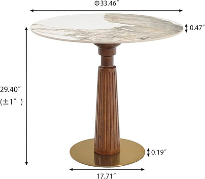 Sintered Stone Office Table and Chair Set - 33.5" Round Table for Small Offices (Light Brown Leg and Pandora Top, 1 Table and 2 Chairs)