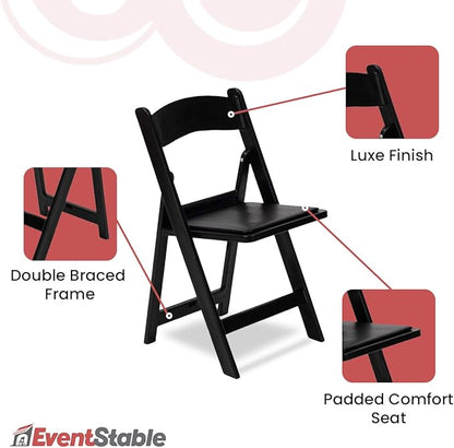 EventStable Titan PRO Resin Folding Chair - Black Indoor/Outdoor Lightweight Foldable Chair - Vinyl Padded Folding Chair for Weddings Parties Events - 100 Pack