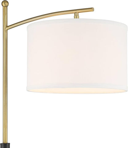 Possini Euro Design Burbank Modern Downbridge Floor Lamp 64" Tall Black Brass Gold Metal Linen Drum Shade for Living Room Reading Bedroom Home Office House