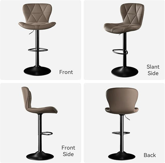 Bar Stools Set of 4,Adjustable Swivel Barstools, Faux Leather Bar Chairs,Upholstered Counter Height with High Backrest for Kitchen Island, Dark Khaki