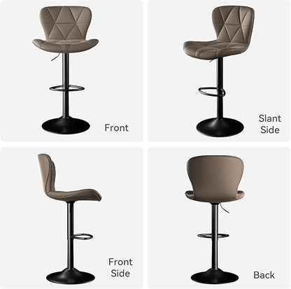 Bar Stools Set of 6,Adjustable Swivel Barstools, Faux Leather Bar Chairs,Upholstered Counter Height with High Backrest for Kitchen Island, Dark Khaki