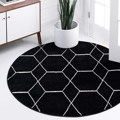 Unique Loom Trellis Frieze Collection Area Rug - Geometric (5' 1" Round, Black/ Ivory)