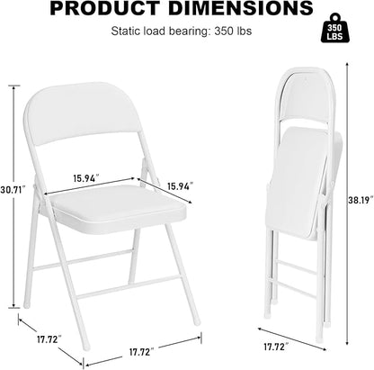 18 Pack White Folding Chairs with Padded Cushion for Outside, Portable Stackable Commercial Metal Foldable Chairs with Steel Frame for Home Events Office Wedding Party, 350lbs Capacity