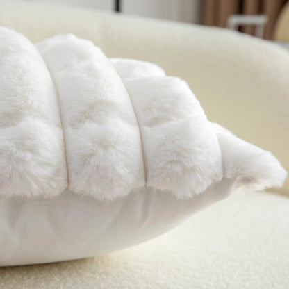 Neelvin Cream White Faux Fur Cozy Soft Plaid Decorative Throw Pillow Covers 20x20 inch Set of 2,Velvet Pillowcase Cushion Case for Sofa Couch