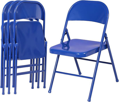 VECELO Metal Folding Chairs 4 Pack, Double Hinged Steel Frame Easy Foldable&Stackable for Office Kitchen Dinning Wedding Patio and Garden