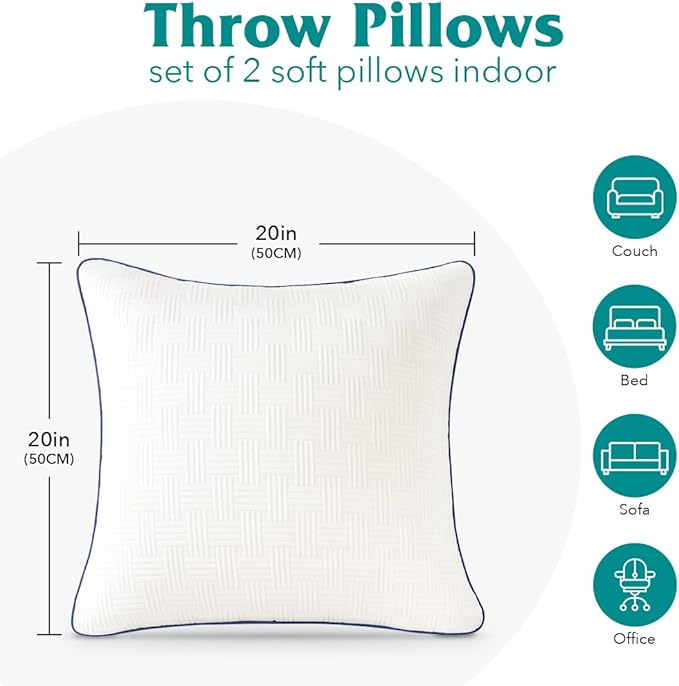 Oubonun 20x20 Pillow Inserts Set of 2 - Square Decorative Throw Pillows for Couch Bed Sofa Living Room Down Alternative Polyester Filling 20 Inch Insert(Beige)