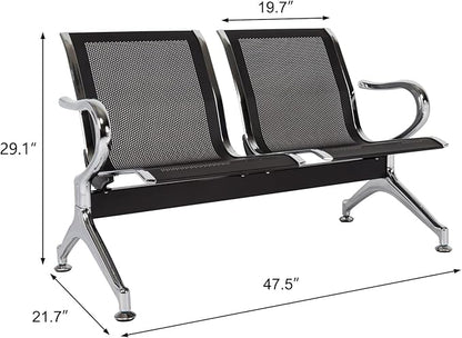 Kinsuite Reception Room Chair - 2 Seat Metal Waiting Room Chairs, Office Guest Chairs & Reception Seat for Office Bank, Hospital, Airport, Black
