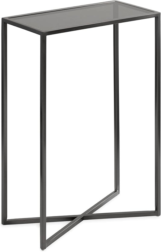 Kate and Laurel Jaspur Modern Narrow End Table, 16 x 8 x 24, Tinted Glass and Gray Metal, Decorative Contemporary Glass and Metal Side Table for Use as Bedroom Nightstand or Living Room Accent