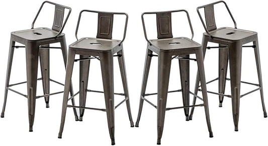 HAOBO Home 24" Low Back Metal Counter Stool Height Bar Stools [Set of 4] Barstools, Bronze