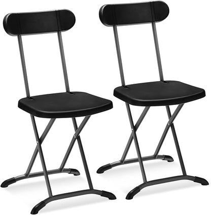 GYMAX Folding Chair, 400lbs Plastic Chairs Set with Steel Frame & Ergonomic Curved Back, Indoor & Outdoor Commercial Event Seat for Meeting, Wedding, Stackable Lightweight Folding Chairs (8, Black)