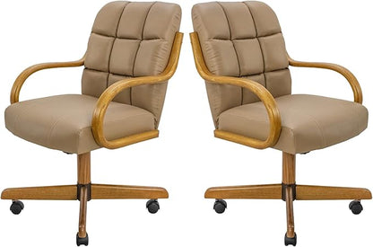 Chromcraft Douglas Set of 2 Classic Caster Swivel Tilt Dining Chairs Swivel Tilt Dining Chairs, Kitchen Chairs (Taupe-Chestnut)