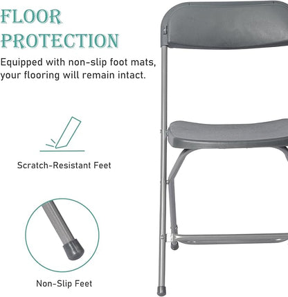90 Pack Plastic Grey Folding Chairs,Portable Party Chairs Stackable Commercial Seats with Steel Frame for Office Home Outdoor Indoor Wedding Party Patio Dinning Events,350lbs Capacity
