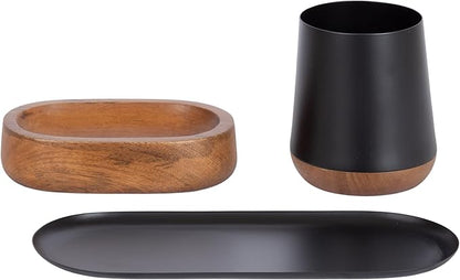 Kate and Laurel Koni Modern Three-Piece Tabletop Organization Set, 12 x 6 x 5, Walnut Brown and Black, Wood and Metal Organizational Set for Home Office or Entryway Decor