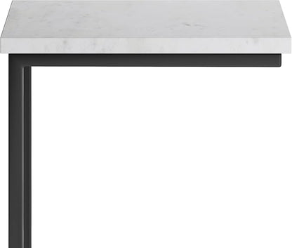 SIMPLIHOME Skyler 18-inch Wide Metal Table in White/Black, C-Shaped Industrial-Style Side Table with Genuine Marble Top for Living Room, Bedroom, or Home Office