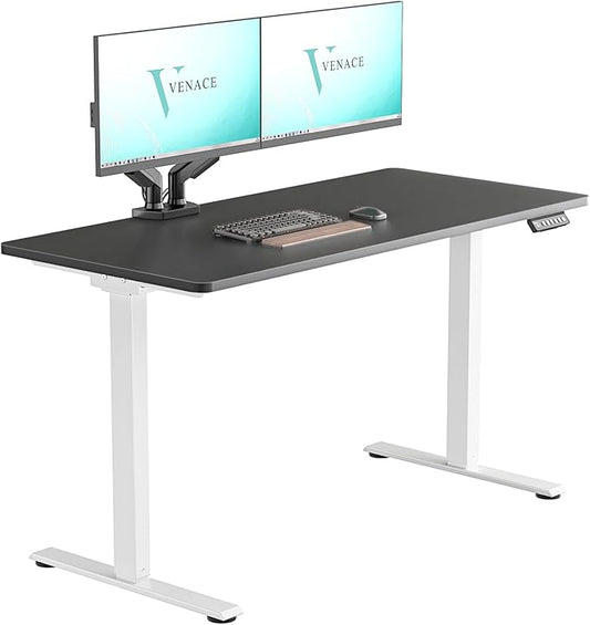 Dual Motor Electric Standing Desk with One Piece Desktop, 48 x 24 Inch Adjustable Height Sit to Stand Up Desk for Home Office, Work & Study, White Frame & Black Desktop (2 Packages)