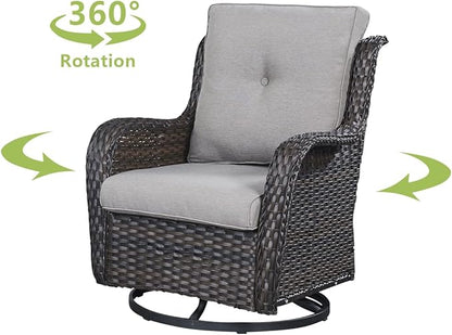 HUMMUH Outdoor Swivel Rocker Wicker Patio Chairs High Back PE Rattan Glider Chairs 4PCS Patio Furniture Set(Brown,Grey)