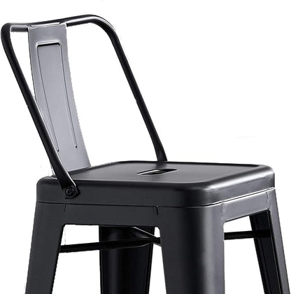 AC Pacific 24” Metal Barstool Set of 2 – Country Rustic Style with Low Back, Lightweight & Sturdy Build, Easy Assembly – Black Matte