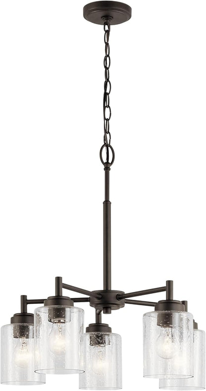 Kichler Winslow 19.75" Chandelier in Olde Bronze®, 5-Light Chandelier for Dining Room, Living Room, or Bedroom, Clear Seeded Glass, (19.75" W x 16" H), 44030OZ