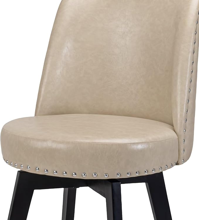 MINCETA Bar Stools Set of 4, PU Leather Barstools, 26 Inch Upholstered Counter Stools with High Back and Footrest, Swivel Counter Height Barstools for Kitchen Island Home Bar Khaki
