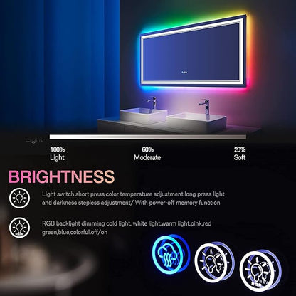 60x36 Inch RGB LED Mirror for Bathroom, RGB Backlit and Front Lighted Bathroom Mirror, Large Dimmable Vanity Mirror with Lights,Anti-Fog, Memory,ETL Listed, Wall Mounted