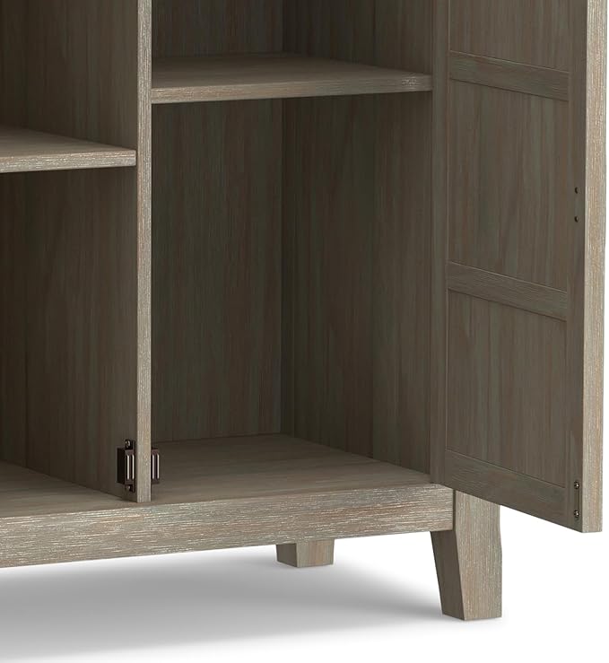 SIMPLIHOME Burlington SOLID WOOD 30 inch Wide Transitional Low Storage Cabinet in Distressed Grey for the Living Room, Entryway and Family Room