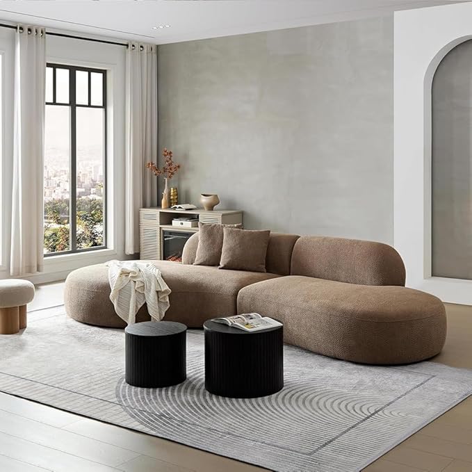 135.4" Curved Sofa Couch Modern Oversized 6-Seat Round Boucle Sectional Sofa Couch with Chaise & Pillows for Living Room Apartment Furniture,No Assembly Needed (Camel-Left-Facing)
