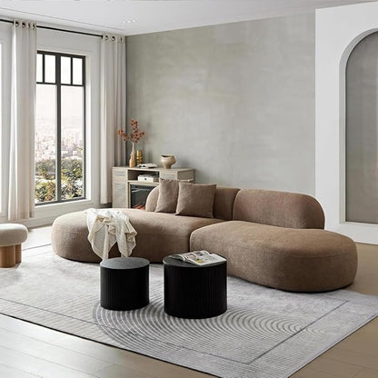 135.4" Curved Sofa Couch Modern Oversized 6-Seat Round Boucle Sectional Sofa Couch with Chaise & Pillows for Living Room Apartment Furniture,No Assembly Needed (Camel-Left-Facing)