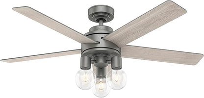 Hunter Fan Company, 51842, 52 inch Hardwick Matte Silver Ceiling Fan with LED Light Kit and Handheld Remote